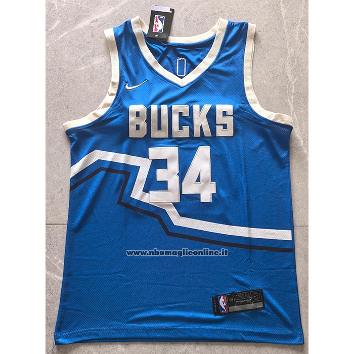 Maglia Milwaukee Bucks Giannis Antetokounmpo #34 Citta 2024-25 Blu